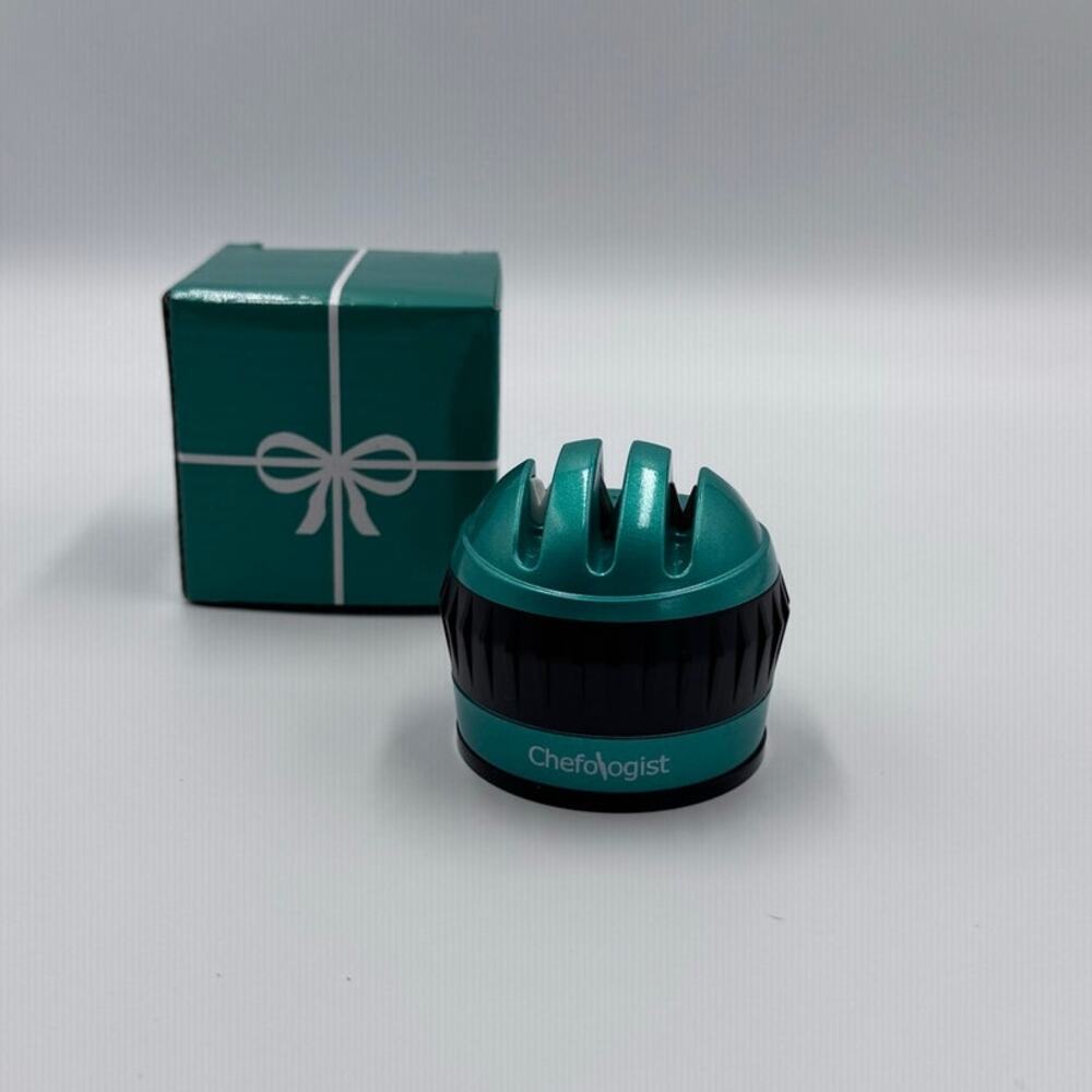 Chefologist 3-Stage Mini Knife Sharpener Green, Gift Box, Grippy Base, NIB